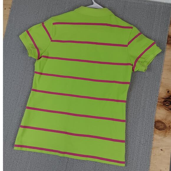 Ralph Lauren Sport Polo Shirt Missis XL Neon Green/Pink Striped Golf Activewear - Picture 6 of 10